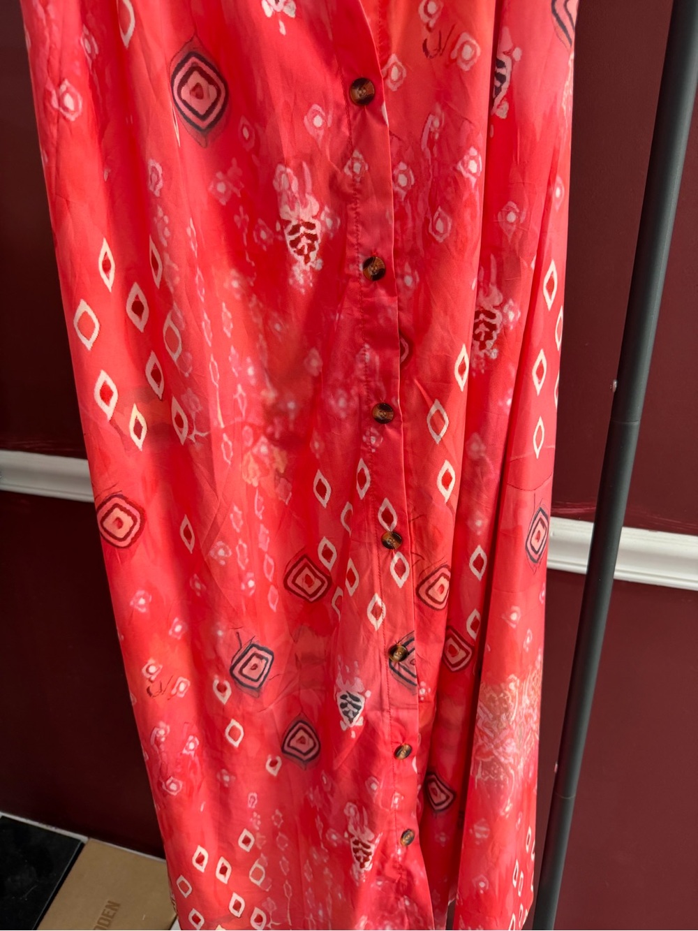 Red Patterned Button-Front Maxi Dress - Picture 3 of 7